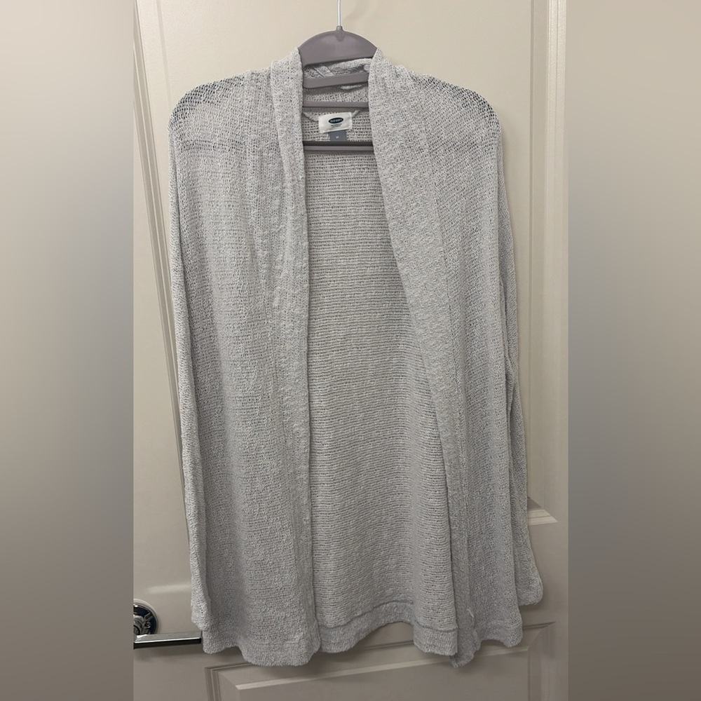 Light Gray Open-Front Knit Cardigan